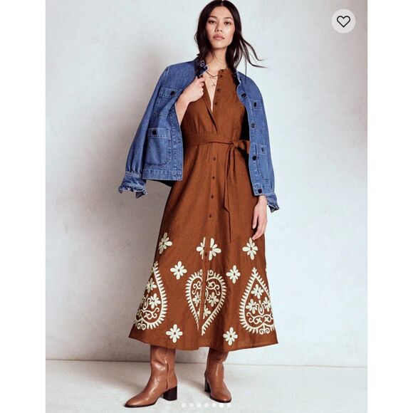 Boden Mae Linen Blend Shirt Dress Russet-Size 8R - Picture 2 of 11